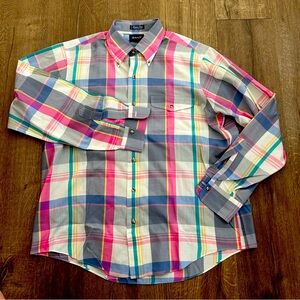 Gant Foxhunt Plaid Sz Large Cotton Blend Button Down Shirt